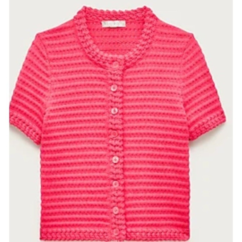 J.CREW Pink 100% Cotton Knit Lightweight Crew Neck Button Cardigan Sweater Small